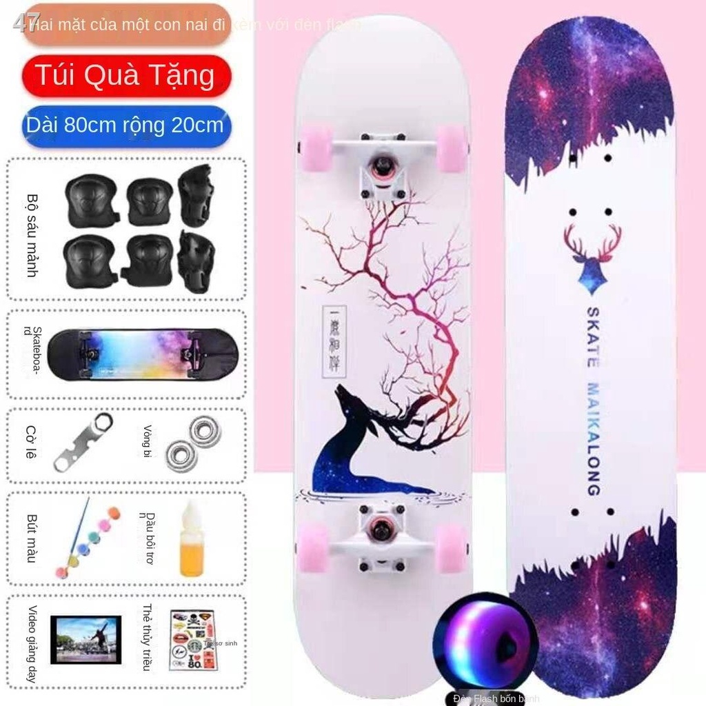 2021Muộn nhất✟□Skateboard nam và nữ người mới bắt đầu làm quen xe dài bốn bánh trẻ em lớn sinh viên chuyên nghiệp net đỏ