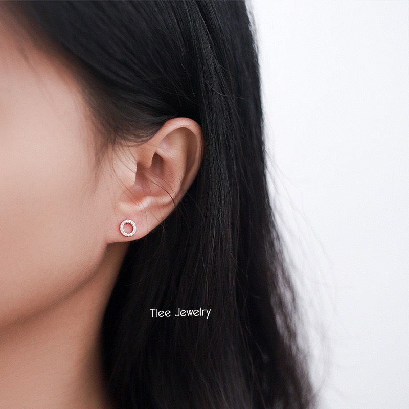 Khuyên tai bạc nữ TLEE X,O nạm đá mini xinh xắn TleeJewelry B0122