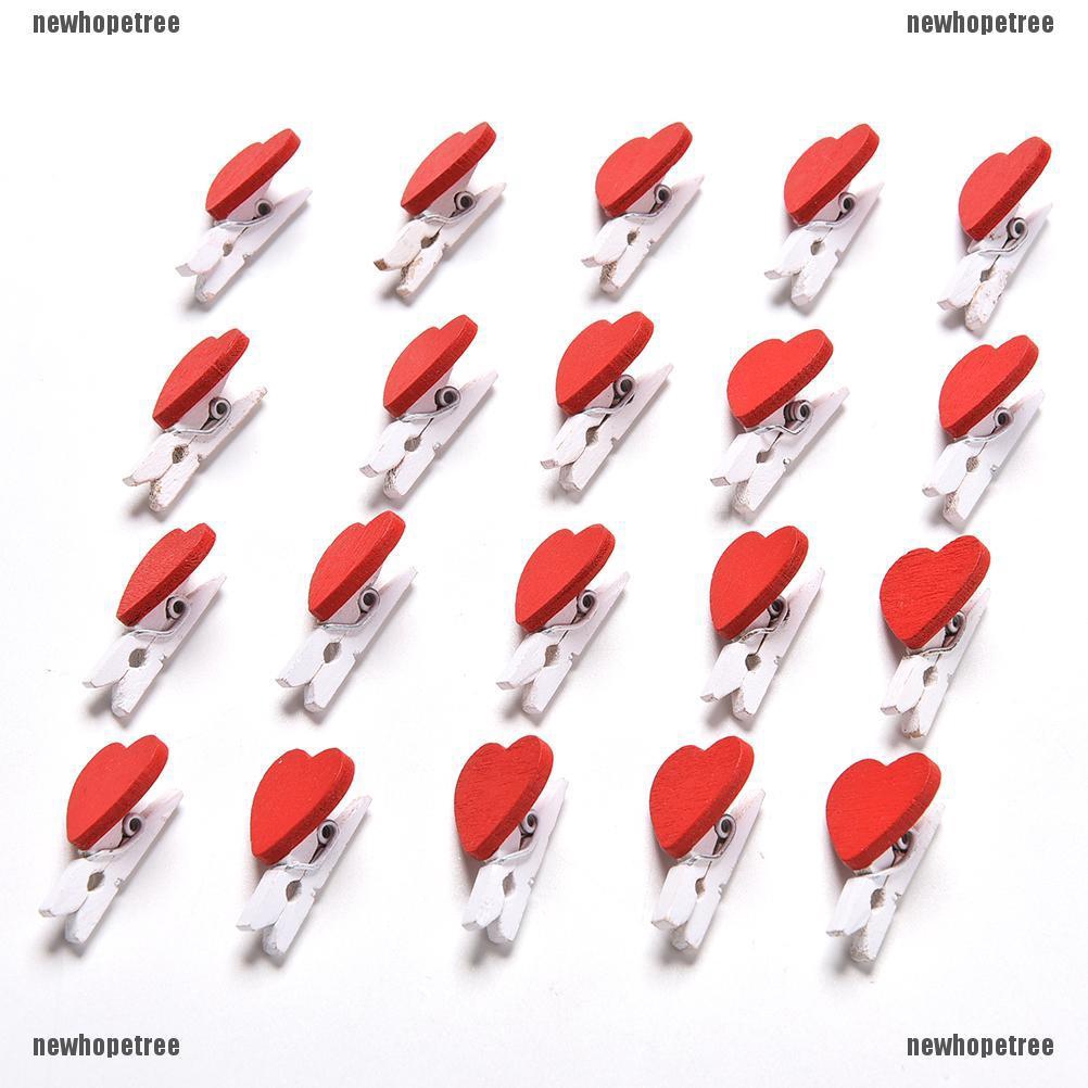 20 Kẹp Gỗ Treo Ảnh Trang Trí Hình Trái Tim Đỏ