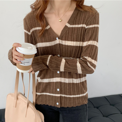 Áo Khoác Cardigan Kẻ Sọc Cổ Chữ V Thời Trang Cho Nữ