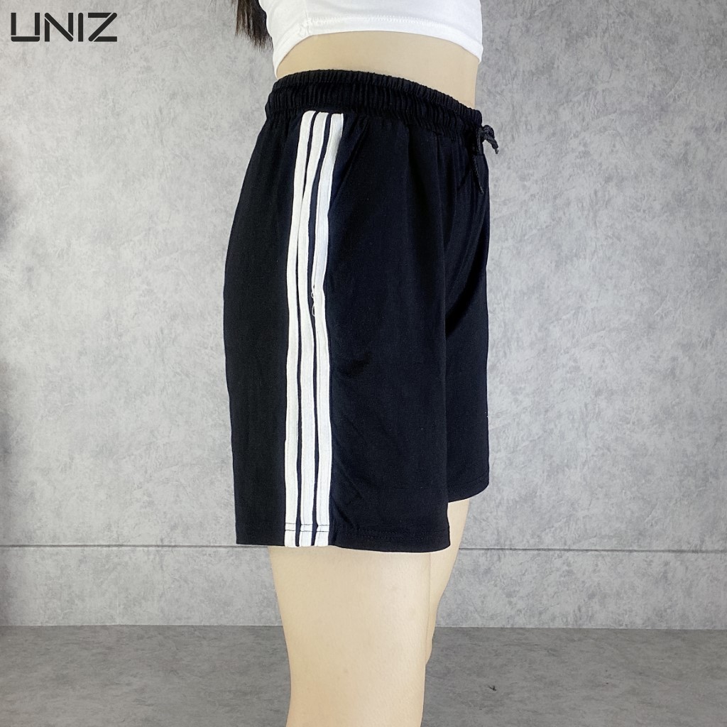 Quần Short Nữ 3 Sọc  UNIZ Short3socQ269 (Màu Đen), Dáng Lửng, Unisex, Cạp chun, Vải Umi, Mềm Nhẹ, Co Giãn, Không Bai Màu
