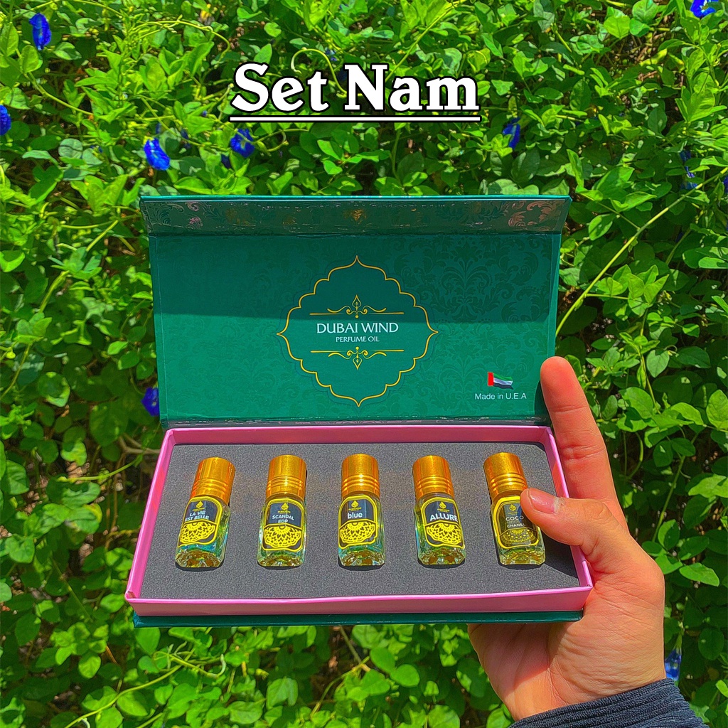 Tinh dầu nước hoa dubai mini dạng lăn 5ml chính hãng, Set 5 chai tinh dầu dubai lưu hương lâu, Hương thơm sang trọng