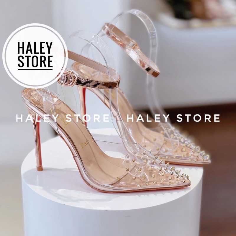 Giày sandal nữ cao gót 9cm bít mũi HALEY STORE quai trong suốt đính đinh sang trọng tiểu thư công chúa cô dâu tiệc cưới