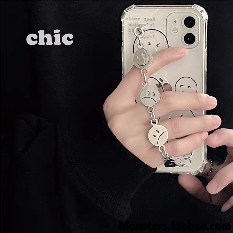 Ốp điện thoại họa tiết mặt cười phối dây xích cá tính chống rơi cho iPhone 7 8 Plus 11 Pro 11 Pro Max 12 12Pro 12Promax | BigBuy360 - bigbuy360.vn