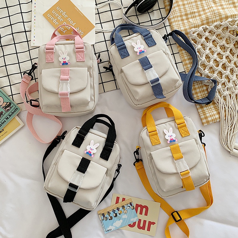 Túi Đeo Chéo Vải Canvas Mềm Kiểu Vuông Nhỏ Gọn Thời Trang Cho Nữ