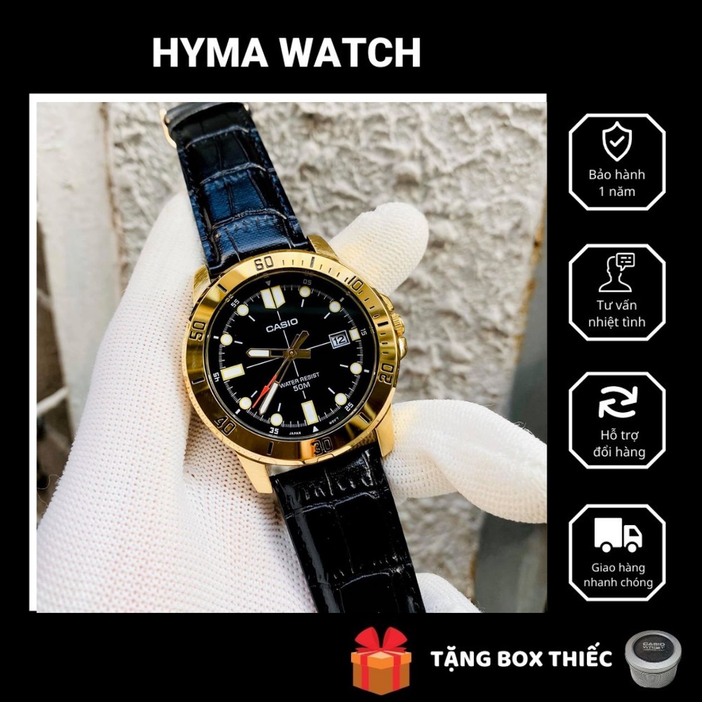 Đồng hồ nam tay to mặt đen viềng vàng Casio MTP VD01GL HYMA Bảo hành 1 năm Hyma watch