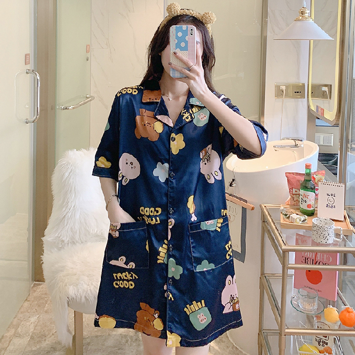 đồ ngủ Tay Lỡ Chất Lụa Plus Size M-4Xl Phong Cách Hàn Quốc Quyến Rũ Cho Nữ