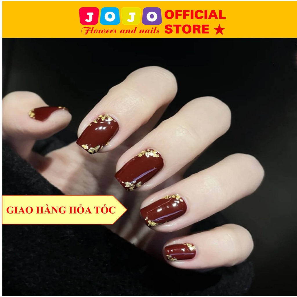 Set 24 móng tay giả sơn trơn có nhũ vuông ngắn Jojo PD161 Jojo móng giả đẹp thời trang có keo dán