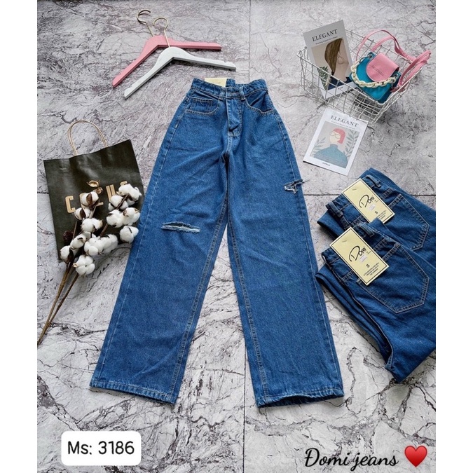 Quần baggy jean nữ ống rộng rách gối đùi hàng VNXK MS3186 thời trang xu hướng 2KJEAN