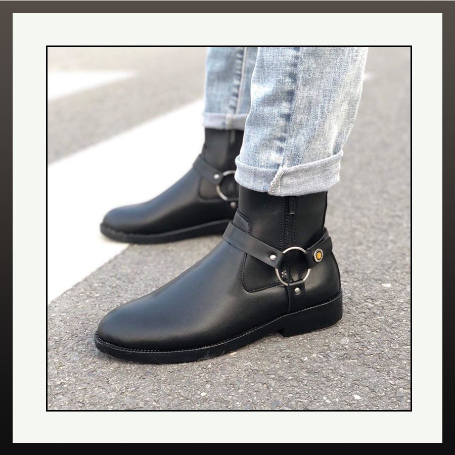 Giày Harness boots cao cổ thời trang nam chất liệu da bò da lộn đế độn 3.5cm | BigBuy360 - bigbuy360.vn