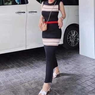 [ HA ANH THU ] Đầm Body Len Sọc