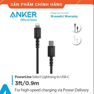 Cab anker powerline select usb-c lightning 0,9m a8612