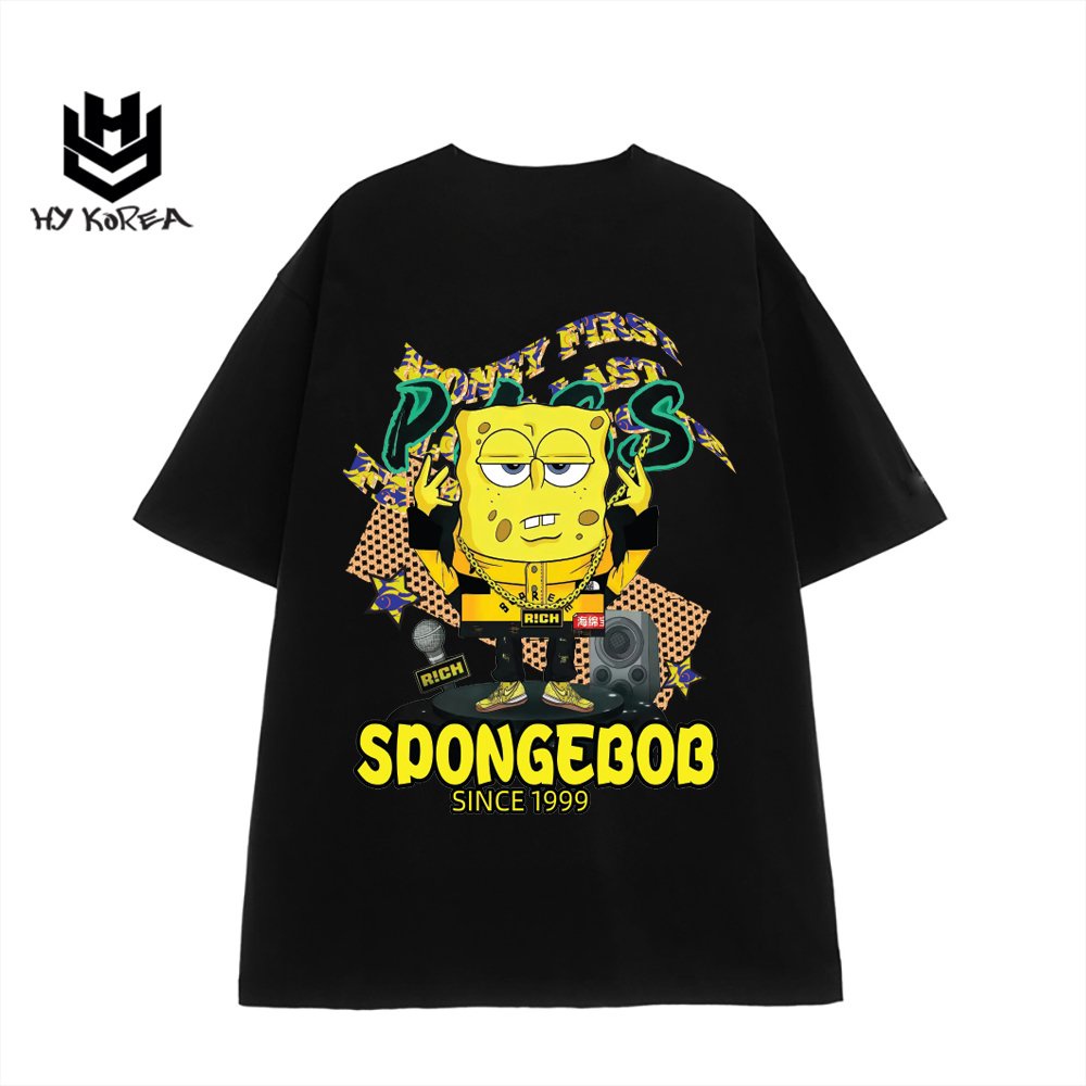 Áo thun form rộng tay lỡ Bọt biển Spongebob 708 HY KOREA nam nữ