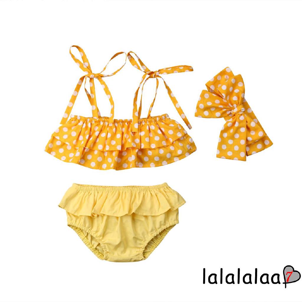 Bộ bikini kèm băng đô họa tiết chấm bi dễ thương đáng yêu dành cho bé gái