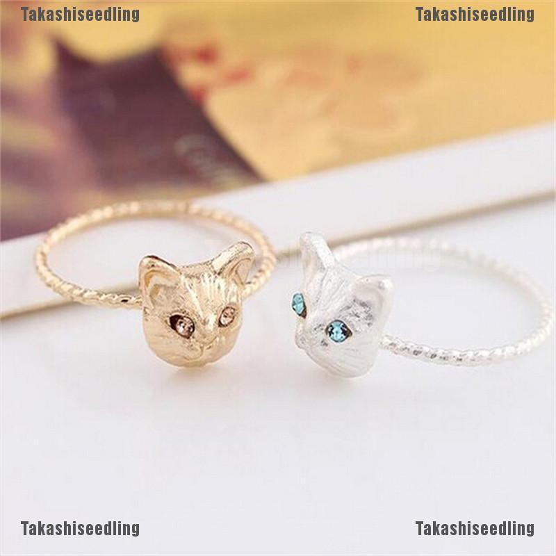 1 Nhẫn Đính Đá Hình Chú Mèo Màu Vàng Đen Dễ Thương Cho Nữ