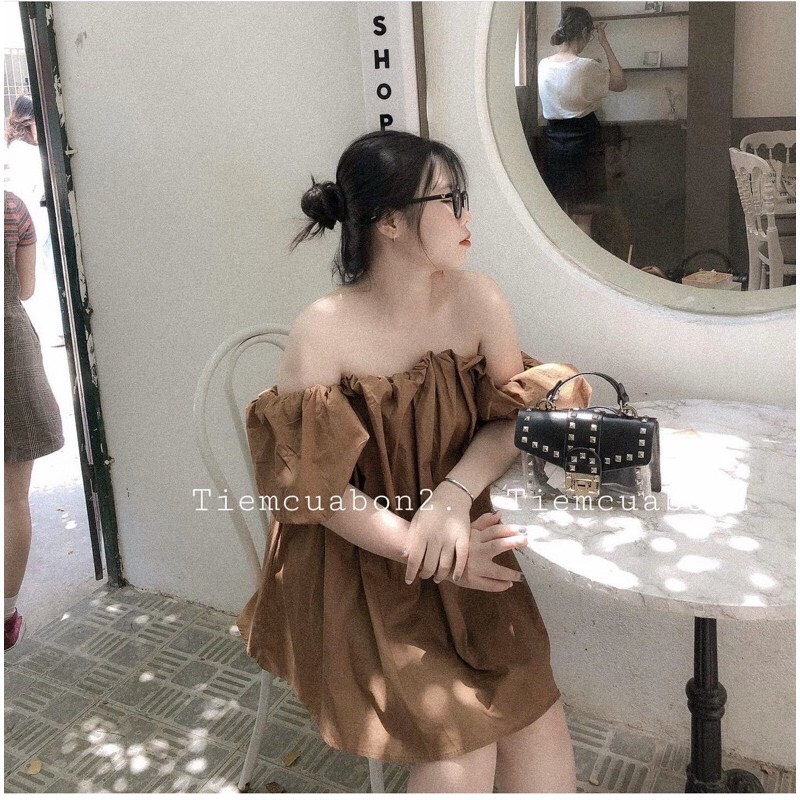 Áo Trễ Vai Bèo Tay Phồng Rộng Dễ Thương