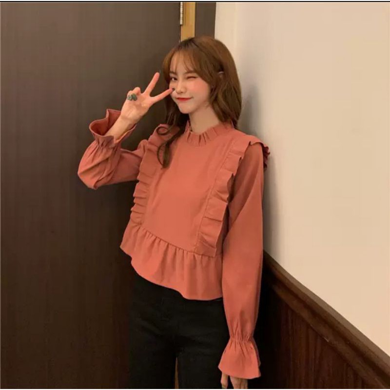 áo babydoll cổ bèo tay dài vintage ảnh thật