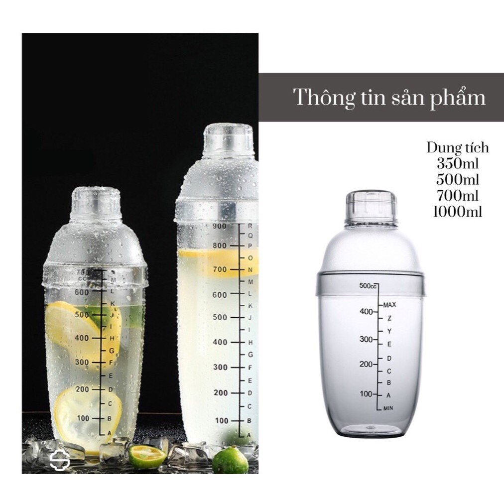 Bình lắc cà phê nhựa trong suốt, inox siêu bền dung tích 350ml 530ml 700ml 1000ml anhduonghoemkit