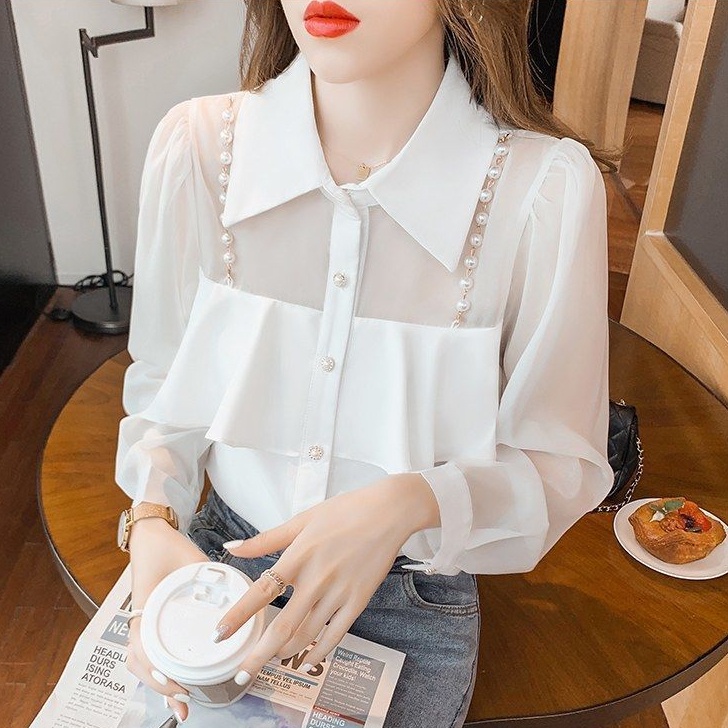 Áo Sơ Mi Voan Hoa Dài Tay Thời Trang Hàn Quốc Dành Cho Nữ
