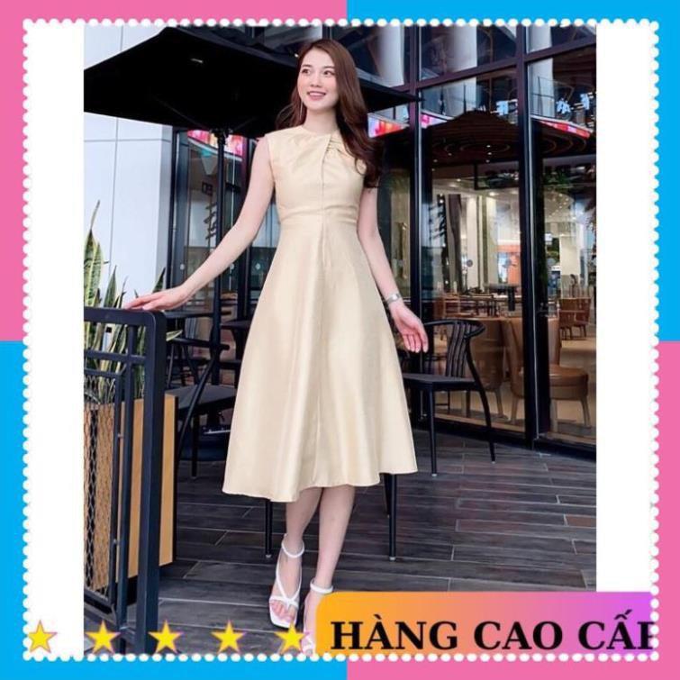 [SẢN PHẨM CHẤT LƯỢNG] Váy dự tiệc váy sang trọng dáng xoè cổ xoắn kiểu dệt ánh kim đi chơi dạo phố MN80