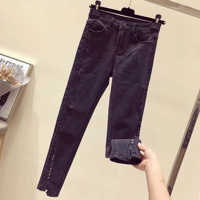 {order bigsize,S-5xl}Quần bò jean gấu đính khuy nhỏ 2021