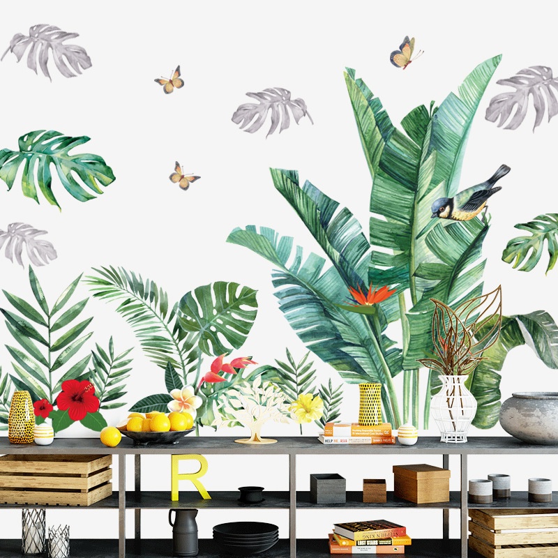 Decal dán tường tranh dán tường hình cây trầu bà Monstera trang trí nhà cửa
