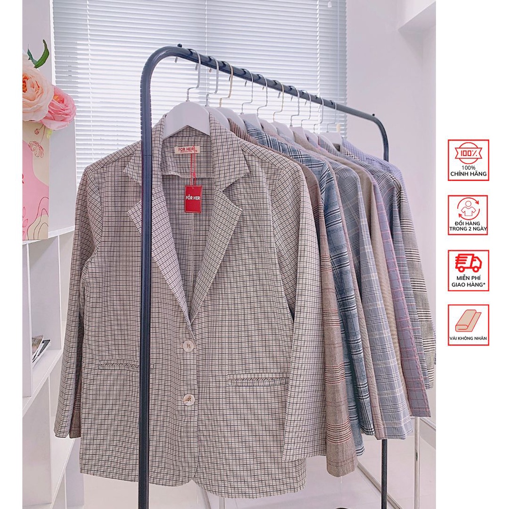 Áo vest FOR HER 2 nút caro sọc AO0727