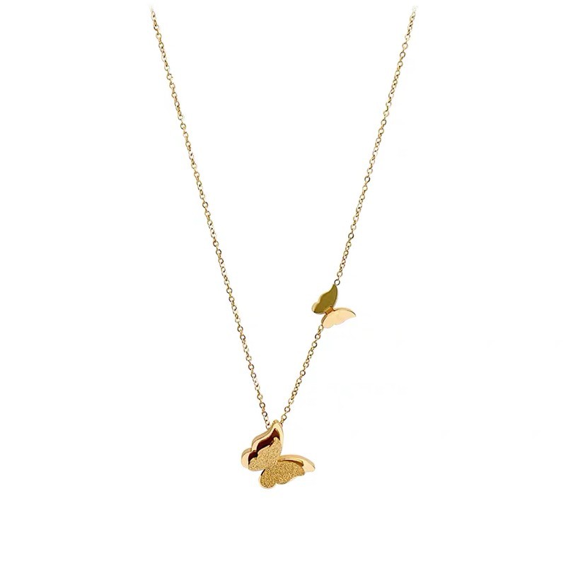 Dây chuyền ngắn mạ vàng hồng 18K bằng thép titan mặt hình bướm đơn giản dễ phối đồ phong cách Nhật Hàn làm quà cho nữ