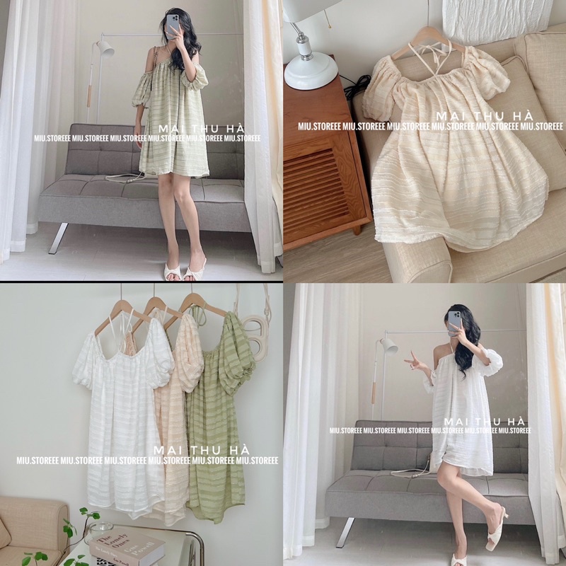 VÁY BABYDOLL TRỄ VAI TAY BỒNG CỔ YẾM BUỘC DÂY VBTVCY