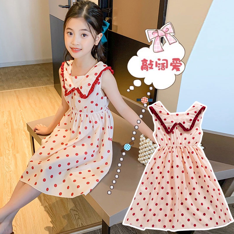 Đầm Phối Ren Chấm Bi Xinh Xắn Dành Cho Bé Gái 4 5 6 7 8 9 10 11 12 13 14 Tuổi