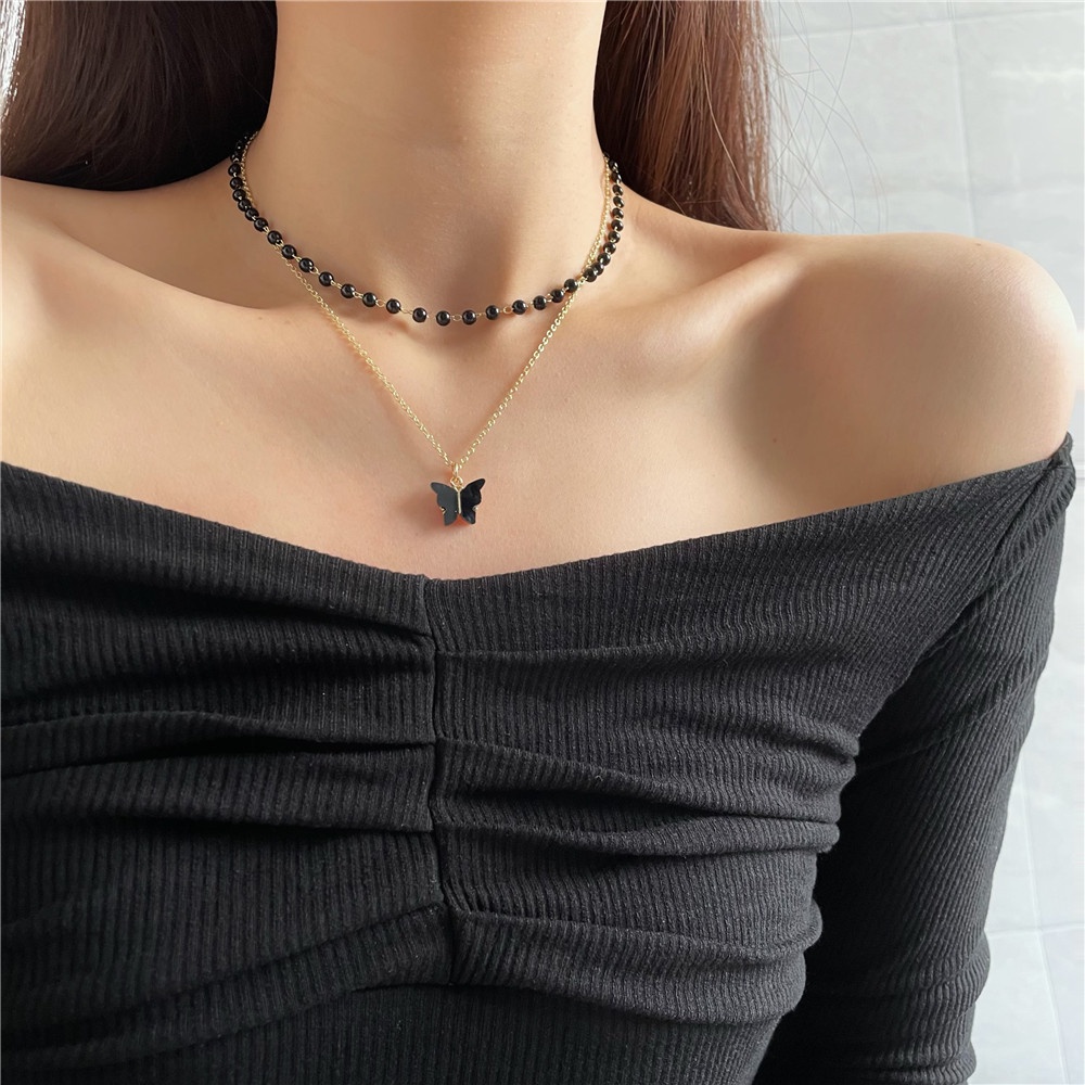 Dây Chuyền/ Vòng Tay/Vòng Tay Hình Bướm Màu Đen Phong Cách Hàn Quốc Cổ Điển Thời Trang Cho Nữ