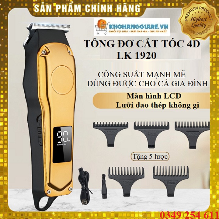 Tông Đơ Cắt Tóc 4D LK-1920 Chuyên Nghiệp Không Dây Màn Hình Lcd Sạc Usb Mạnh Mẽ Tặng Kèm 5 Lược Giới hạn