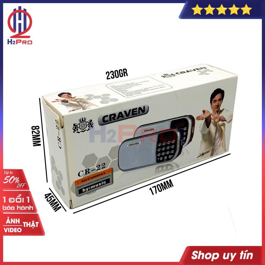 Đài FM-Mp3 CRAVEN CR-22 3W H2Pro USB-Thẻ nhớ-pin sạc BL-5C (1 chiếc),đài radio FM(tặng pin sạc BL-5C và dây sạc giá 80k)