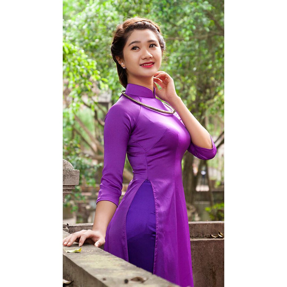 XẢ KHO THANH LÝ Áo dài +quần tím huế phi lụa Thái đẹp new 100%
