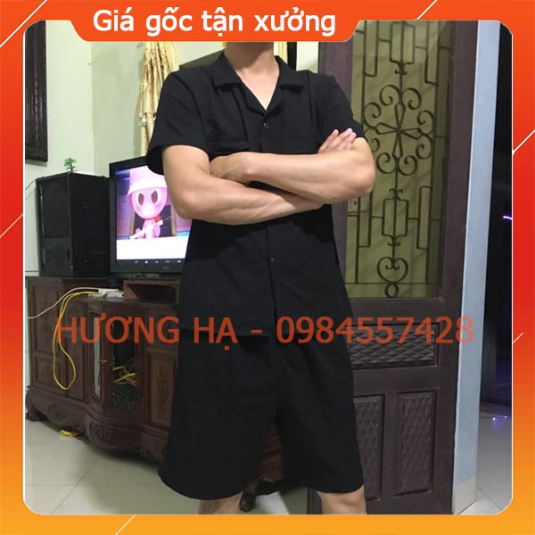 Bộ đồ nam đũi xước quần ngố áo sơ mi có cổ