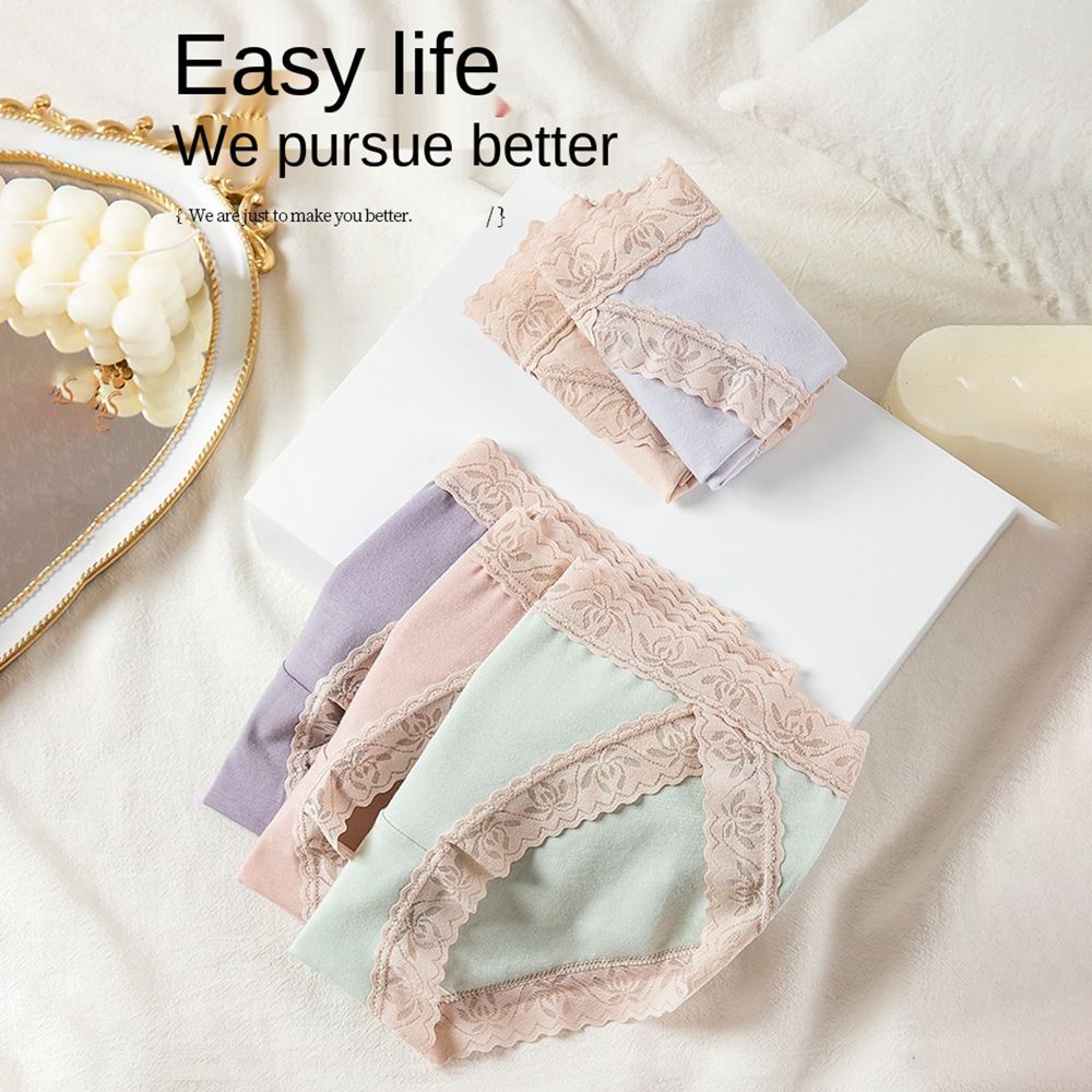 Quần lót nữ chất liệu cotton phối ren màu sắc ngọt ngào phong cách Hàn Quốc
