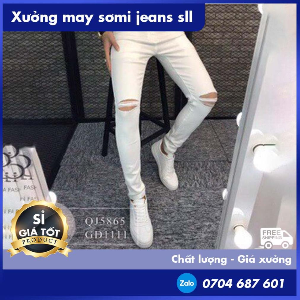 Quần jean nam trắng rách gối chất jean xướt vá nhẹ cao cấp 4.7-Mina-Fashion SỈ SLL THEO RI Đẹp