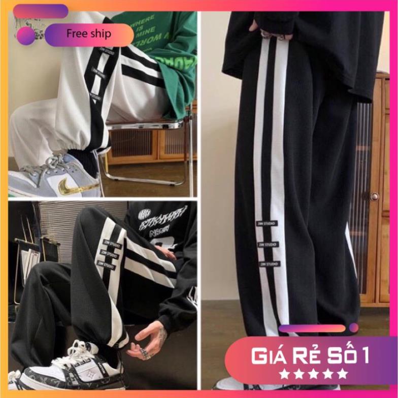 [Xả kho] Quần Jogger Zin Ống Rộng Nam Nữ Thể Thao 3 Sọc Dây Rút Bo Gấu(Hàng Sẵn)
