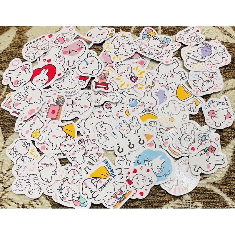 Ảnh Sticker Mimi và neko 30->60 cái ép lụa khác nhau /hình dán dễ thương Mimi neko thỏ