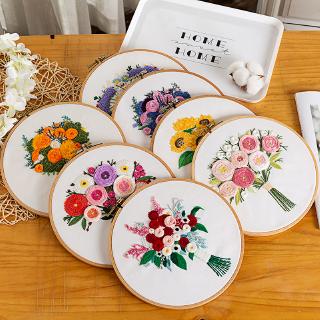 New diy handmade beginner embroidery bouquet of flowers fabric simple three-dimensional ribbon embroidery material package