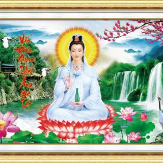 Tranh thêu chữ thập phật bà quan âm tuyệt đẹp kt 59*59cm