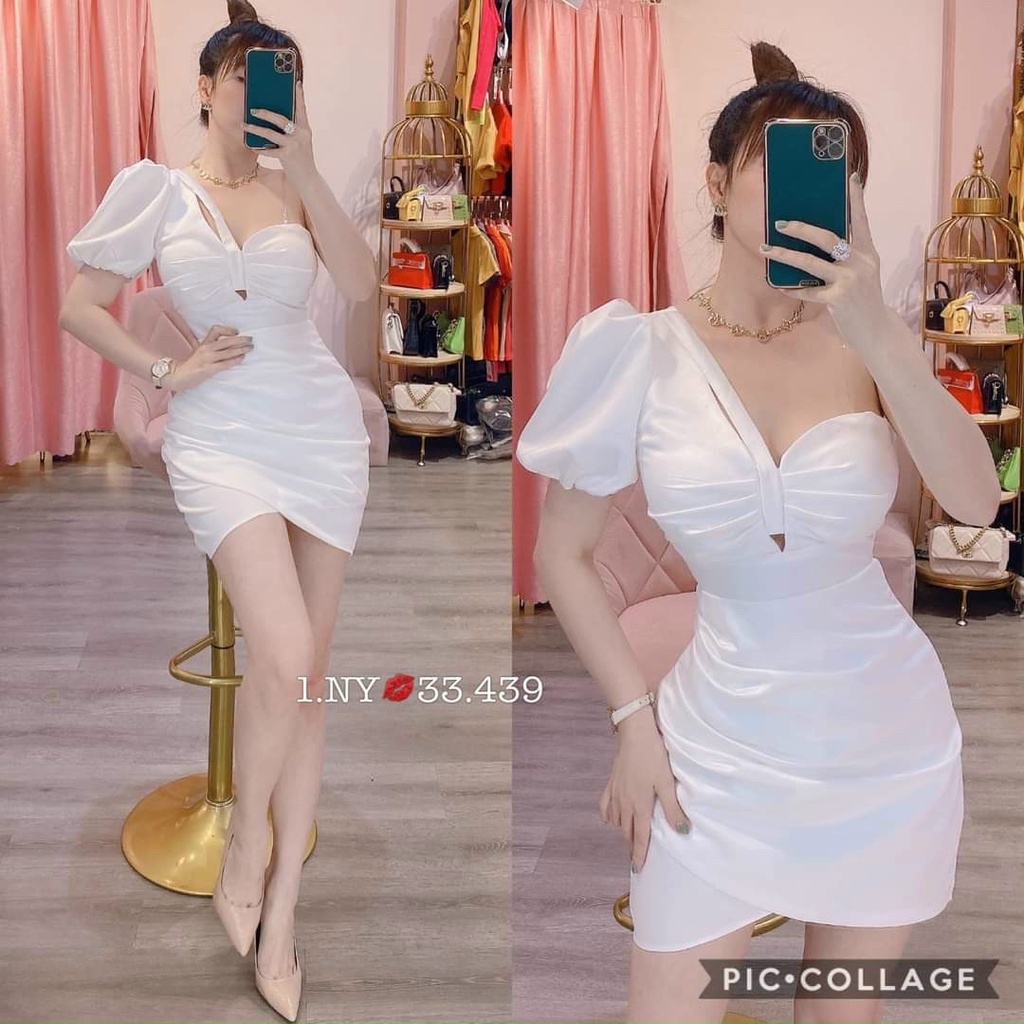 Đầm nữ body lệch vai 1 tay nhúm thân ( có mút ngực ) họa tiết 4 màu như hình thích hợp đi chơi