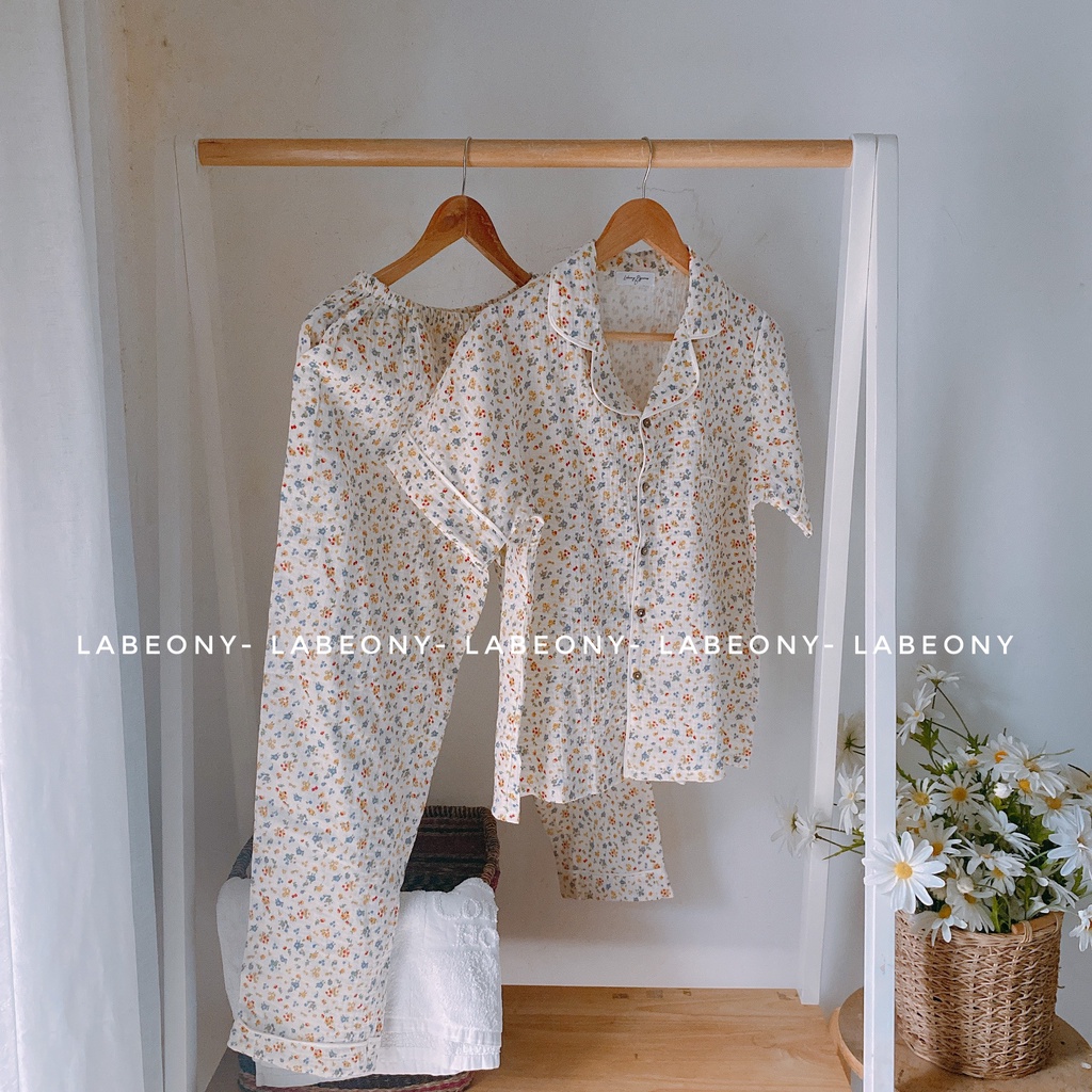 PYJAMA MUSLIN bộ mặc nhà nữ hoa nhí ngắn dài Labeony