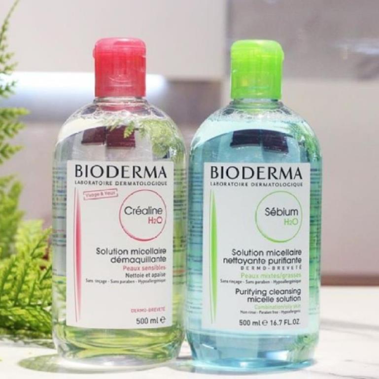 Nước tẩy trang Bioderma Crealine H2O nắp nhấn xanh,hồng 500ml,nước tẩy trang quốc dân dành cho mọi loại da -minmin