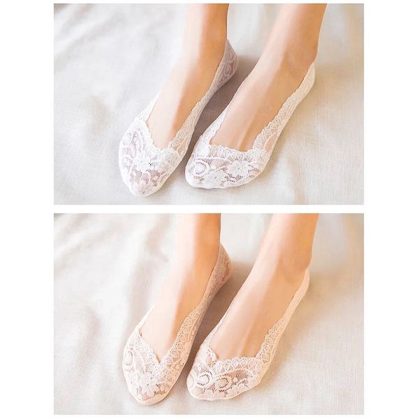 Set 5 Đôi Tất Thuyền Vô Hình Vải Cotton Phối Ren Thoáng Khí Thời Trang Cho Phụ Nữ