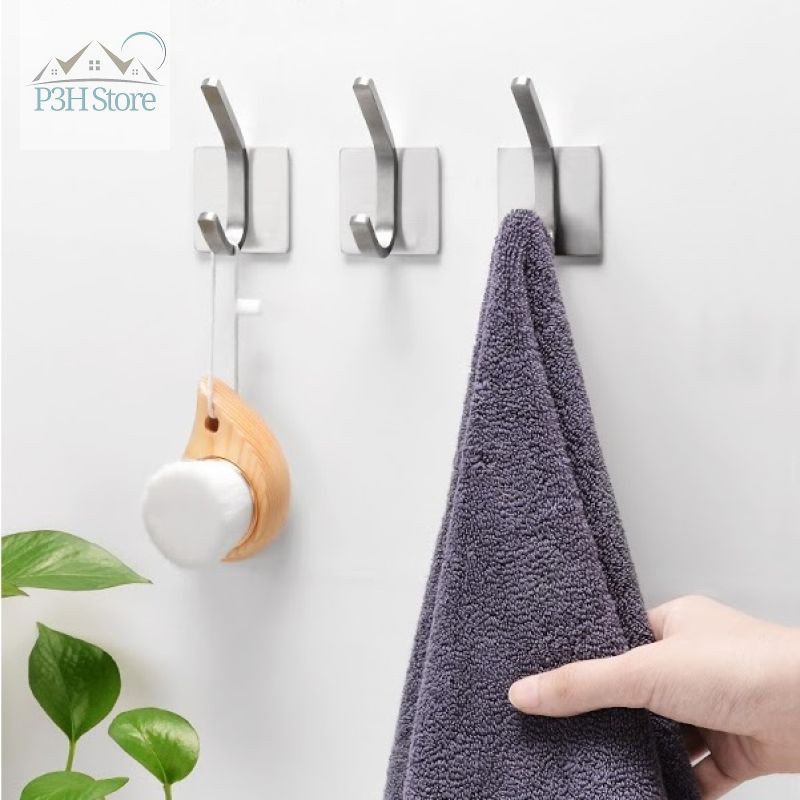 Set 4 móc treo 2 tầng inox đa năng bằng thép không rỉ kèm keo dán 3M BR02