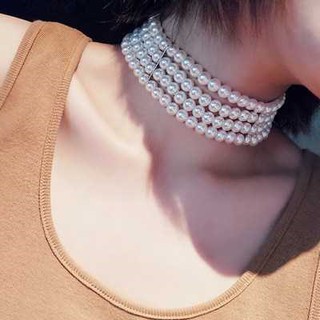 Vòng cổ trang sức chuỗi hạt ngọc trai 3 tầng sang trọng