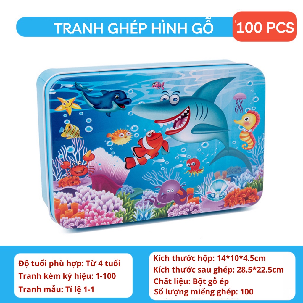 Tranh Ghép 100 Mảnh Gỗ Hộp Thiếc/Jigsaw Puzzle 100 Mảnh/Đồ Chơi Cho Bé/Puzzle Cho Bé/Tranh Xếp Hình Cho Bé Từ 4 Tuổi