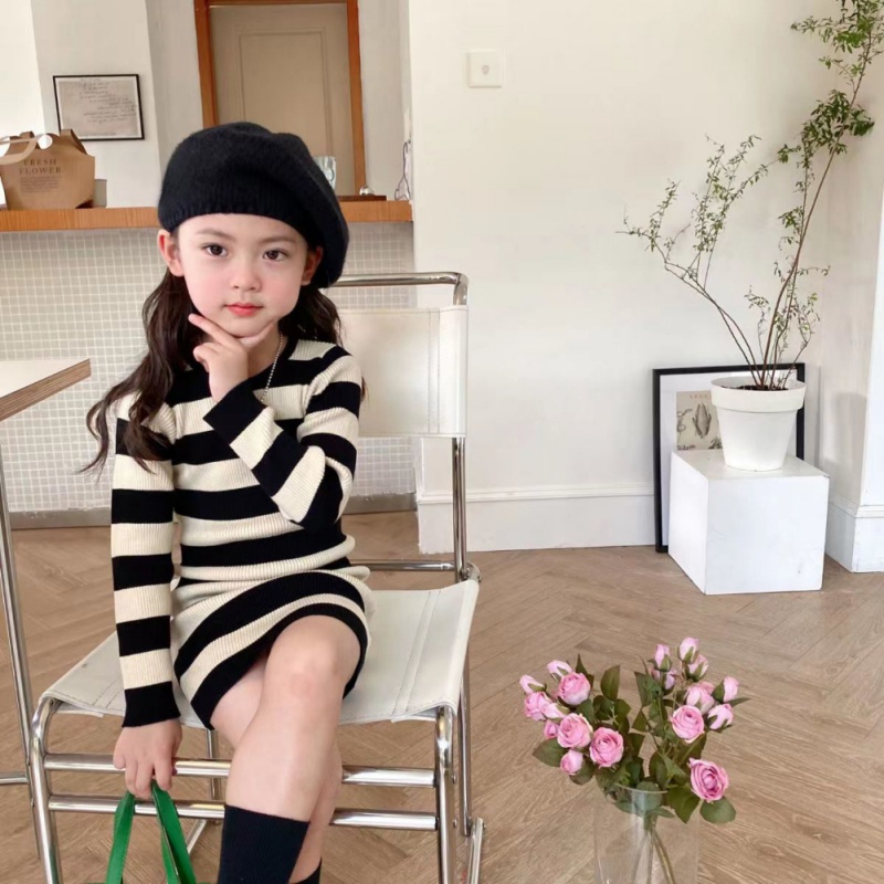 Đầm Công Chúa Tay Dài Kẻ Sọc Mùa Hè Hàn Quốc Cho Bé Gái Se7en