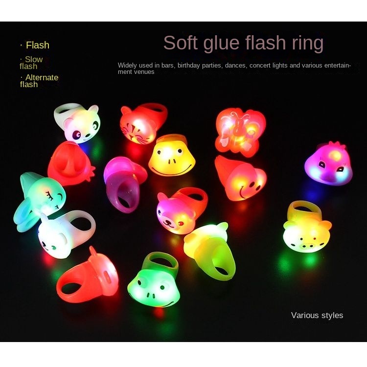 Bán Sỉ Nhẫn Cao Su Mềm Hình Động Vật Hoạt Hình Có Đèn LED Phát Sáng Nhiều Loại Đồ Chơi Trang Sức Cho Trẻ Em
